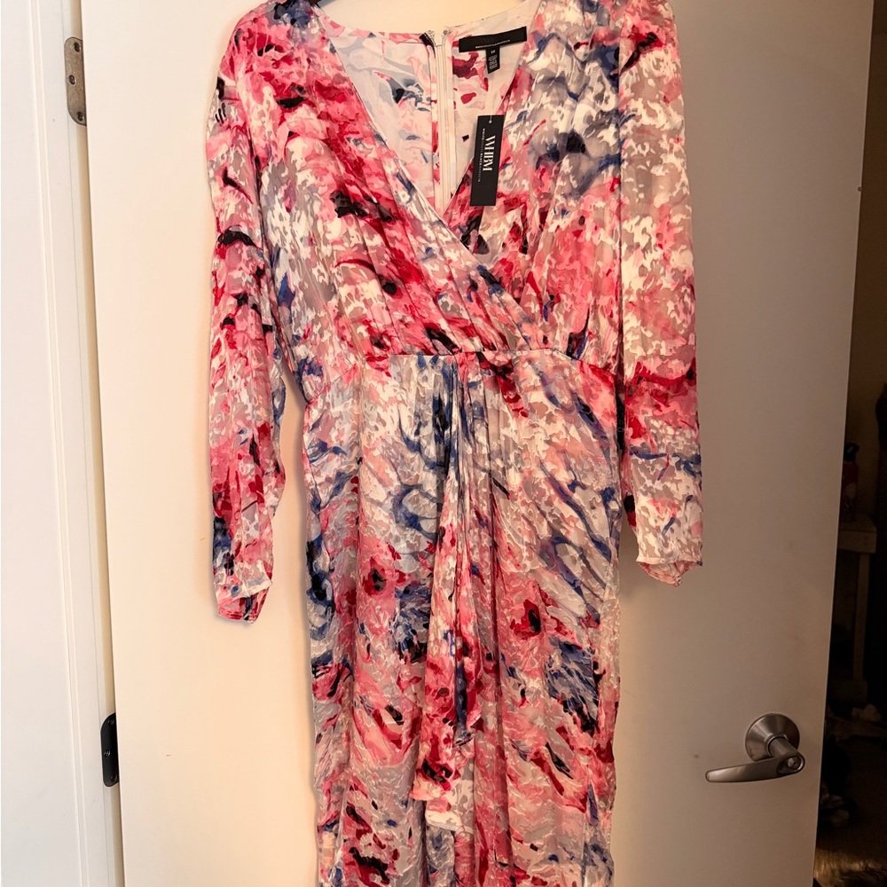 White House Black Market Pink and Blue Long Sleeve Dress